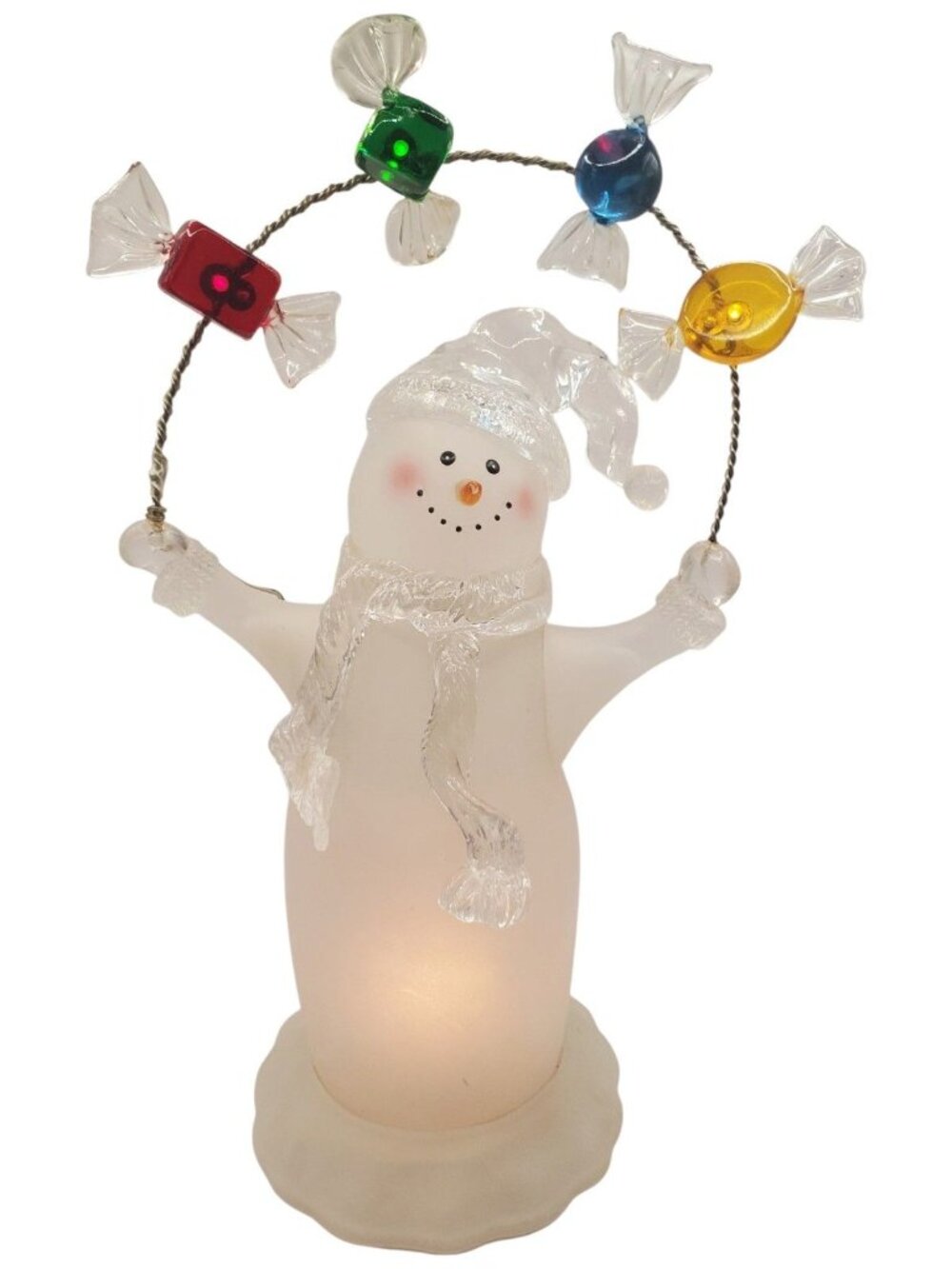 Light-Up Juggling fFosted Snowman Christmas Figurine Colorful Candy